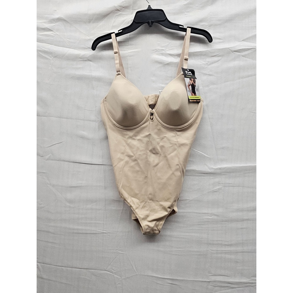 Maidenform Firm Foundations Bodysuit Shapewear Beige SES853 Large NWT